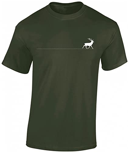 Baddery Jäger T-Shirt Männer - Walking Deer - Jagd Tshirt Herren - Geschenk Kleidung Zubehör (Army XL) von Baddery