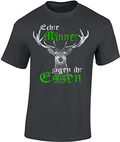 Baddery Jäger T-Shirt Herren - Echte Männer jagen Ihr Essen - Jagd Tshirt - Geschenk Kleidung Zubehör (Dark Grey L) von Baddery