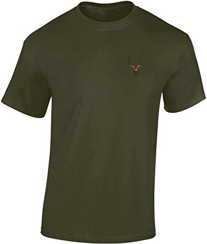 Jäger T-Shirt Männer - Gestickter Hirsch - Geschenk für Jäger - Jagd Tshirt Herren - Jäger Kleidung Jagd Zubehör (S) Army Green von Baddery