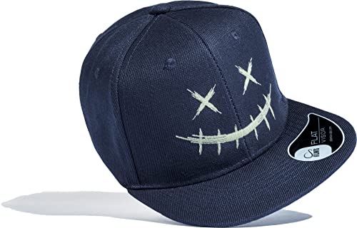 Baddery Kinder Cap : Scary Smile - Glow in The Dark - Leuchtende Kappe - Cappy Jungen Mütze (Blau) von Baddery