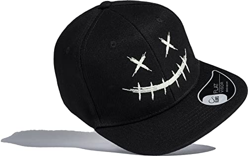 Kinder Cap : Scary Smile - Glow in The Dark Basecap - Leuchtende Kappe - Cappy Jungen Mütze (Schwarz) von Baddery