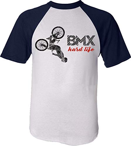 Baddery Fahrrad T-Shirt Kinder - BMX Hard Life - Mountainbike - Sportbekleidung Jungen & Mädchen - Outdoor Kleidung (White-Navy 152/164) von Baddery