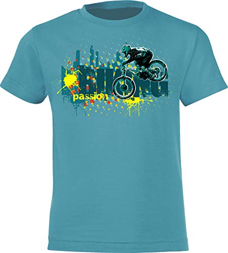 Kinder Fahrrad T-Shirt: Biking Passion - Geschenk-e Jungen & Mädchen - Radfahrer-in Mountain Bike MTB BMX Roller Rad Outdoor Junge Kind - Schule Sport Trikot Spielplatz Geburtstag (122-128) von Baddery