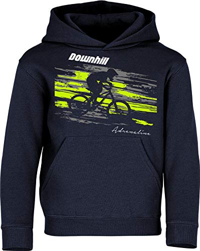 Baddery Fahrrad Pullover Kinder : Downhill Adrenaline - Sport Hoodie für Jungen und Mädchen - Outdoor Pulli Mountain Bike (Navy 152) von Baddery