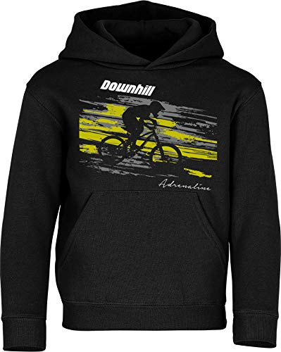 Kinder Pullover: Downhill Adrenaline - Hoodie Kapuzenpullover Pulli Fahrrad Geschenk-e Jungen & Mädchen - Radfahrer-in Mountain Bike MTB BMX Rad Outdoor Junge Kind Sport Trikot Geburtstag (128) von Baddery