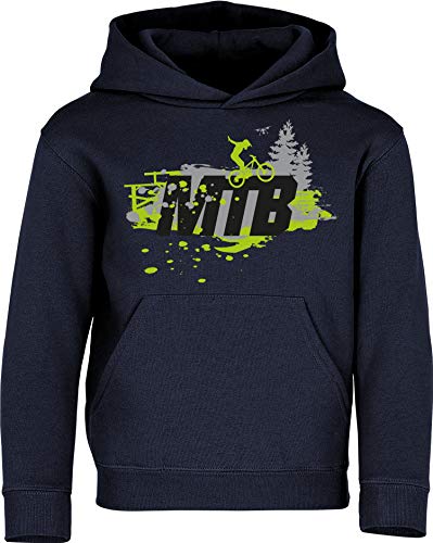 Kinder Pullover: MTB Mountain-Bike - Hoodie Kapuzenpullover Pulli Fahrrad Geschenk-e Jungen & Mädchen - Radfahrer-in Mountain Bike BMX Roller Rad Outdoor Junge Kind Sport Geburtstag (Navy 152) von Baddery