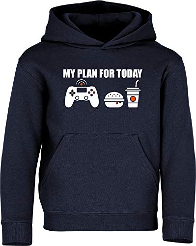 Kinder Pullover: My Plan for Today : Gaming - Hoodie Kapuzenpullover Pulli Gamer Zocken Game PC Konsole Computer-Spiele Video - Geschenk E-Sport Kleidung Junge-n Mädchen Kind Nerd (140 Navy) von Baddery