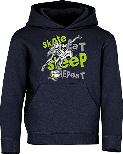 (A) Kinder Pullover: Skate Eat Sleep Repeat - Hoodie Kapuzenpullover Pulli Skateboard Skaten Skater Skaters SK8 - Geschenk Kleidung Junge Jungen Mädchen Kind Sport (Navy 164) von Baddery