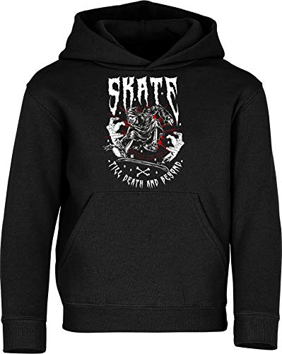 (A) Kinder Pullover: Skate Till Death - Hoodie Kapuzenpullover Pulli Skateboard Skaten Skater Board SK8 - Geschenk Kleidung Junge Jungen Mädchen Kind Sport (152) von Baddery