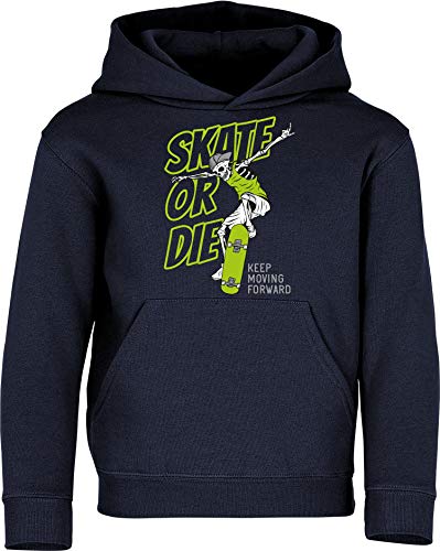 Kinder Pullover: Skate or Die - Hoodie Kapuzenpullover Pulli Skateboard Skaten Skater Skaters Board SK8 - Geschenk Kleidung Junge Jungen Mädchen Kind Sport (Navy 152) von Baddery