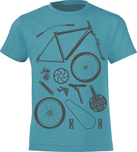Kinder T-Shirt: Bike Parts - Fahrrad Geschenk-e Jungen & Mädchen - Radfahrer-in Mountain Bike MTB BMX Roller Rad Outdoor Junge Kind - Verkehr Schule Sport Trikot Geburtstag (Blau 110/116) von Baddery