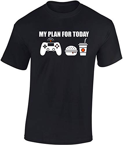(A) Kinder T-Shirt: My Plan for Today : Gaming - Gamer Zocken Game PC Konsole Computer-Spiele Video Play Internet Controller - Geschenk E-Sport Kleidung Junge-n Mädchen Kind (134/146) von Baddery