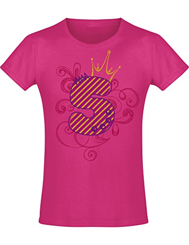 Geburstagsgeschenk für Mädchen : 5 Jahre mit Krone - Mädchen Tshirt - Geburtstagsshirt - Mäddchen T-Shirt (Fuchsia 128) von Baddery