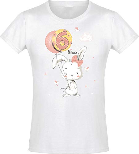 Geburstagsgeschenk für Mädchen : 6 Jahre mit Hase - Mädchen Tshirt - Geburtstagsshirt - Mäddchen T-Shirt (Weiß 116) von Baddery