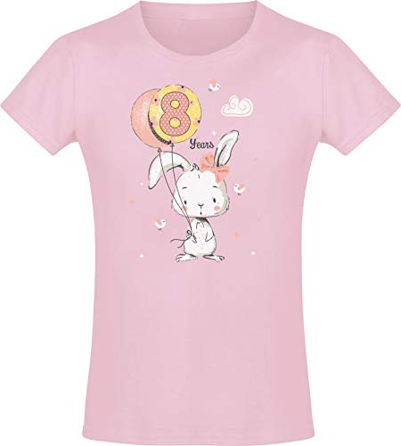 Geburstagsgeschenk für Mädchen : 8 Jahre mit Hase - Mädchen Tshirt - Geburtstagsshirt - Mäddchen T-Shirt (Pink 128) von Baddery