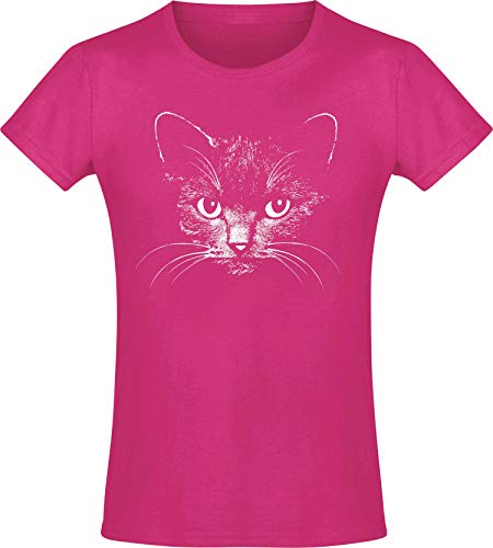 Mädchen T-Shirt: Katze - Kätzchen - Baby Kitty Kitten - Niedlich - Cat Cats Kater - Süss - Tier Tiere - Geburtstag-s Shirt Kinder Kind Kid-s - Geschenk-Idee - Freundin - Pink Niedlich (128) von Baddery