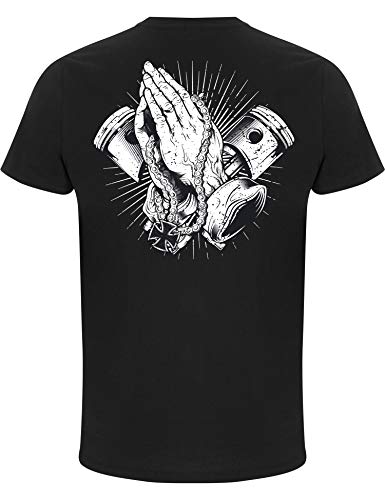 Biker T-Shirt Herren : Biker Pray - Motorrad Geschenke für Männer Tshirt - Motorradfahrer T Shirt - Motorradbekleidung Zubehör (Schwarz L) von Baddery
