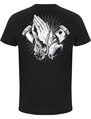 Baddery Biker T-Shirt Herren : Biker Pray - Motorrad Geschenke für Männer Tshirt - Motorradfahrer T Shirt - Motorradbekleidung Zubehör (Schwarz L) von Baddery