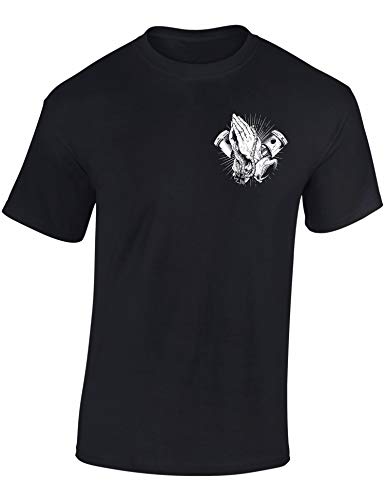 Baddery Biker T-Shirt Herren : Biker Pray - Motorrad Geschenke für Männer Tshirt - Motorradfahrer T Shirt - Motorradbekleidung Zubehör (Schwarz L) von Baddery