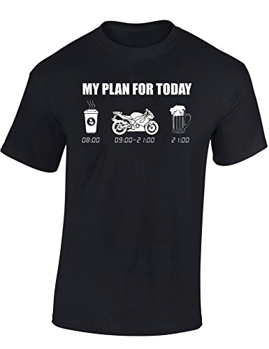Baddery Biker T-Shirt Herren : My plan for Today - Motorrad Geschenke für Männer Tshirt - Motorradfahrer T Shirt - Motorradbekleidung Zubehör (Schwarz XL) von Baddery