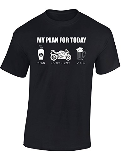 Motorrad T-Shirt: My Plan for Today Motorrad - T-Shirt für Alle Biker und Motorradfahrer Herren Damen - Geschenk für Motorradfahrer - Biker T-Shirt - Motorrad Geschenke, Schwarz, XXL von Baddery