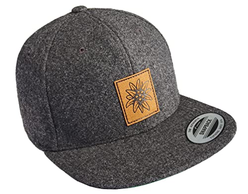 Outdoor Cap Herren : Edelweiß (Leder-Patch) - Basecap Herren & Damen - Kletter Ausrüstung Wander Zubehör (Grau - One Size) von Baddery