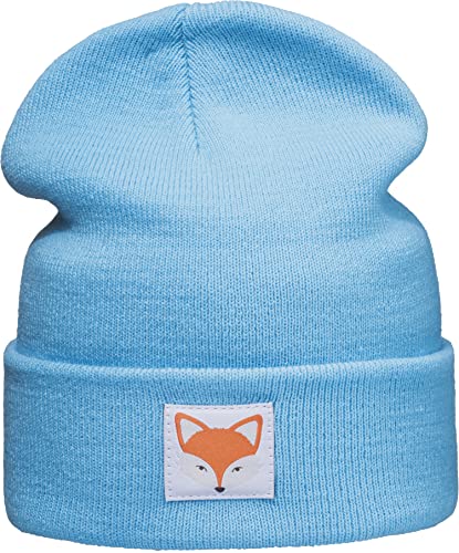 Patch Strickmütze für Kinder: Fuchs - Fox Comic Motiv Tiere Wald Outdoor Sport - Strickmütze Wintermütze Warme Mütze Beanie Kappe Geschenk für Junge Jungen & Mädchen (Surf Blue) von Baddery