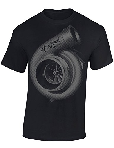 Baddery Petrolhead: Turbocharger Turbolader - Geschenk für Autoliebhaber - T-Shirt für alle Tuning-, Drift-, und Motorsport Fan - Auto T-Shirt Herren Shirt - Geschenk Auto - Auto-Fahrer, Schwarz, L von Baddery