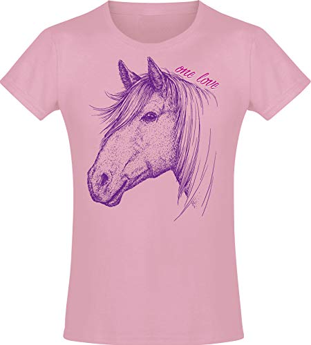 Baddery Pferde T-Shirt Mädchen - One Love - Pferd Tshirt - Reiterin Geschenk Reitbekleidung Kinder (Light Pink 116) von Baddery