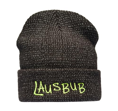 Baddery Reflektierende Mütze für Kinder : Lausbub - Strickmütze für Jungen & Mädchen - Ski Wintermütze Reflektor Beanie (One Size - Reflex Black) von Baddery
