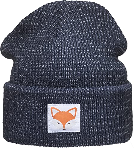 Reflektierende Mütze für Kinder mit Patch: Fuchs - Fox Tiere Wald Outdoor Sport Wintermütze Beanie Geschenk für Jungen & Mädchen Reflex-Mütze Reflektor Sichtbarkeit Sichtbar (Navy) von Baddery