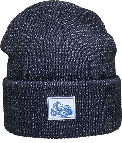 Reflektierende Mütze für Kinder mit Patch: Traktor - Trecker Bauernhof Bagger LKW - Strickmütze Wintermütze Beanie Geschenk für Junge-n & Mädchen Reflex Reflektor Sichtbarkeit Sichtbar (Navy) von Baddery