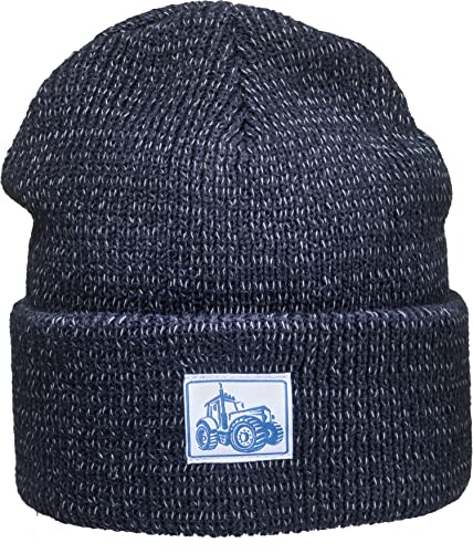 Baddery Reflektierende Mütze für Kinder mit Patch: Traktor - Trecker Bauernhof Bagger LKW - Wintermütze Beanie Geschenk für Jungen & Mädchen Reflex Reflektor Sichtbarkeit Sichtbar (Navy) von Baddery