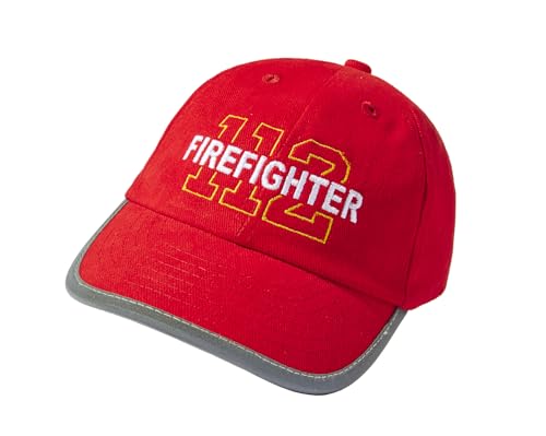 Reflektoren Kappe für Kinder - Firefighter (inkl. 3 Feuerwehrauto Sticker) - Reflektierende Feuerwehr Basecap - Jungen Cap Feuerwehrmann (One Size/Reflektor Cap Rot) von Baddery