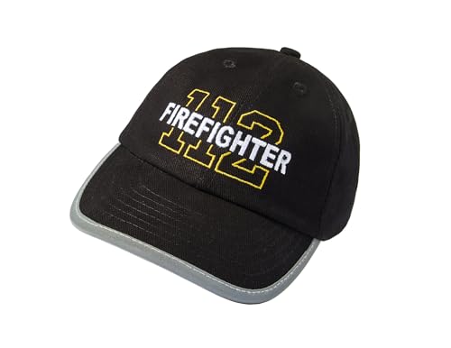 Reflektoren Kappe für Kinder - Firefighter (inkl. 3 Feuerwehrauto Sticker) - Reflektierende Feuerwehr Basecap - Jungen Cap Feuerwehrmann (One Size/Reflektor Cap Schwarz) von Baddery