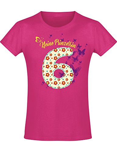 Baddery Geburtstagsgeschenk für Mädchen : 6 Jahre mit Blumen - Geburtstagsshirt (Fuchsia 128) von Baddery