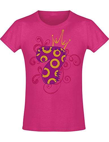 Geburstagsgeschenk für Mädchen : 7 Jahre mit Krone - Mädchen Tshirt - Geburtstagsshirt - Mäddchen T-Shirt (Fuchsia 128) von Baddery