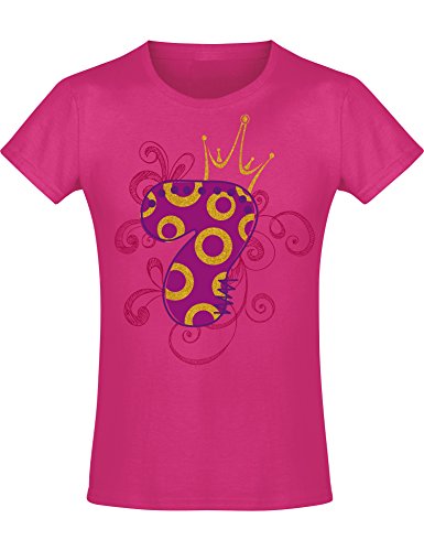 Baddery Geburtstagsgeschenk für Mädchen : 7 Jahre mit Krone - Geburtstagsshirt (Fuchsia 128) von Baddery