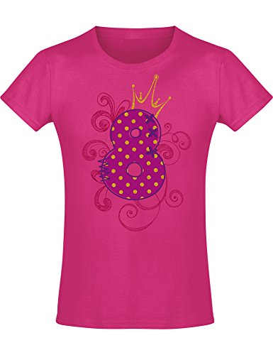 Geburstagsgeschenk für Mädchen : 8 Jahre mit Krone - Mädchen Tshirt - Geburtstagsshirt - Mäddchen T-Shirt (Fuchsia 128) von Baddery