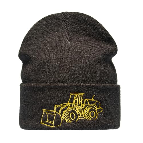 Strickmütze für Kinder: Radlader - Raupe Bagger Baustelle LKW Traktor - Strickmütze Wintermütze Warme Mütze Beanie Kappe Geschenk für Junge Jungen & Mädchen (One Size - Schwarz) von Baddery