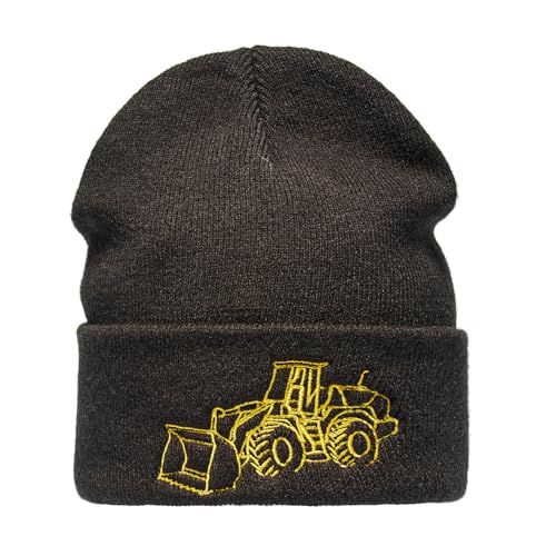 Baddery Strickmütze für Kinder: Radlader - Raupe Bagger Baustelle LKW Traktor - Wintermütze Warme Mütze Beanie Kappe Geschenk für Junge Jungen & Mädchen (One Size - Schwarz) von Baddery