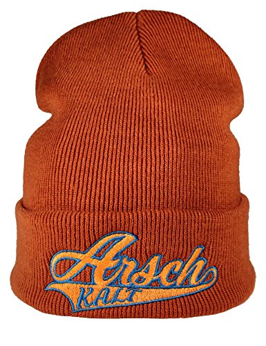 Baddery: Strickmütze - Arsch Kalt - Unisex Beanie Mütze für Herren und Damen - Winter Mütze (One Size - Orange Rust) von Baddery