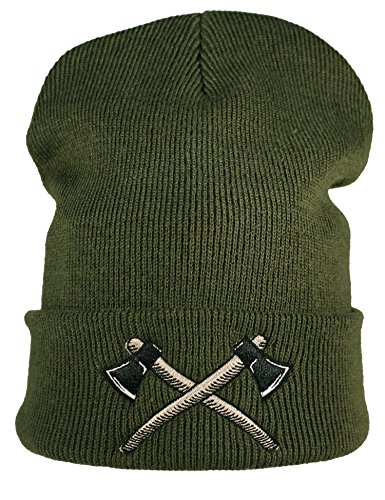 Strickmütze: AXT - Holzfäller Wald - Wollmütze/Wintermütze / Rollmütze/Long Beanie/Mütze / Seemannsmütze/Unisex Herren Damen/Cool Design Logo Bestickt/Männer Frauen, Moos Grün, Einheitsgröße von Baddery