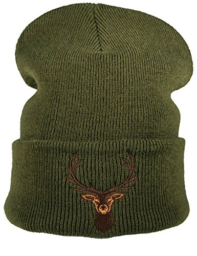 Strickmütze: Hirsch - Jäger Förster Wald - Wollmütze/Wintermütze / Rollmütze/Long Beanie/Mütze / Seemannsmütze/Unisex Herren Damen/Cool Design Logo Bestickt/Hip Hop, Moos Grün, Einheitsgröße von Baddery