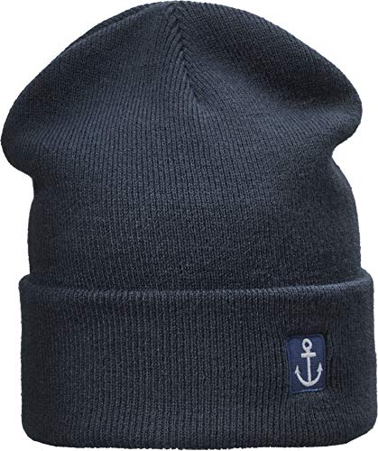 Strickmütze: Kleiner Anker - Wollmütze Winter-Mütze - Seemann - Long Beanie Herren Damen Junge-n Mädchen Kind-er - Angler Kapitän Mütze - Schwarz - Hipster Streetwear Urban - Geschenk (One Size) von Baddery