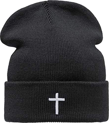 Baddery Strickmütze: Kreuz - Jesus Christus Gott Christ Christlich Gebet Kirche Holy Pray Passion - Wintermütze Beanie Mütze - Damen & Herren Frauen & Männer Urban (One Size Schwarz-Weiß) von Baddery