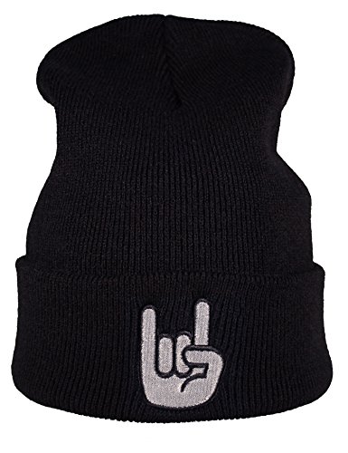 Baddery: Strickmütze - Metalhand - Geschenk für Metal Fans - Unisex Beanie Mütze für Herren und Damen (One Size - Schwarz) von Baddery