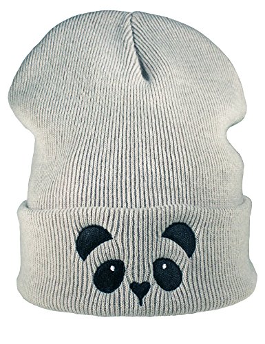 Baddery: Strickmütze - Panda - Unisex Beanie Mütze für Herren Damen und Kinder - Winter Mütze Jungen & Mädchen (One Size - Light Grey) von Baddery