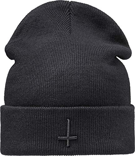 Strickmütze: Petruskreuz - Umgedrehtes Kreuz Black Metal Satan Pentagram Cross Hail Teufel Devil - Wintermütze Beanie Workwear Mütze - Damen & Herren Frau-en & Männer Sport (One Size Schwarz) von Baddery