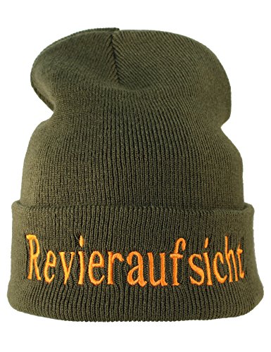 Strickmütze: Revieraufsicht - Jäger Förster Wald - Wollmütze/Wintermütze / Rollmütze/Long Beanie/Mütze / Seemannsmütze/Unisex Herren Damen/Cool Design Logo Bestickt/Hip Hop, Einheitsgröße, Moos Grün von Baddery